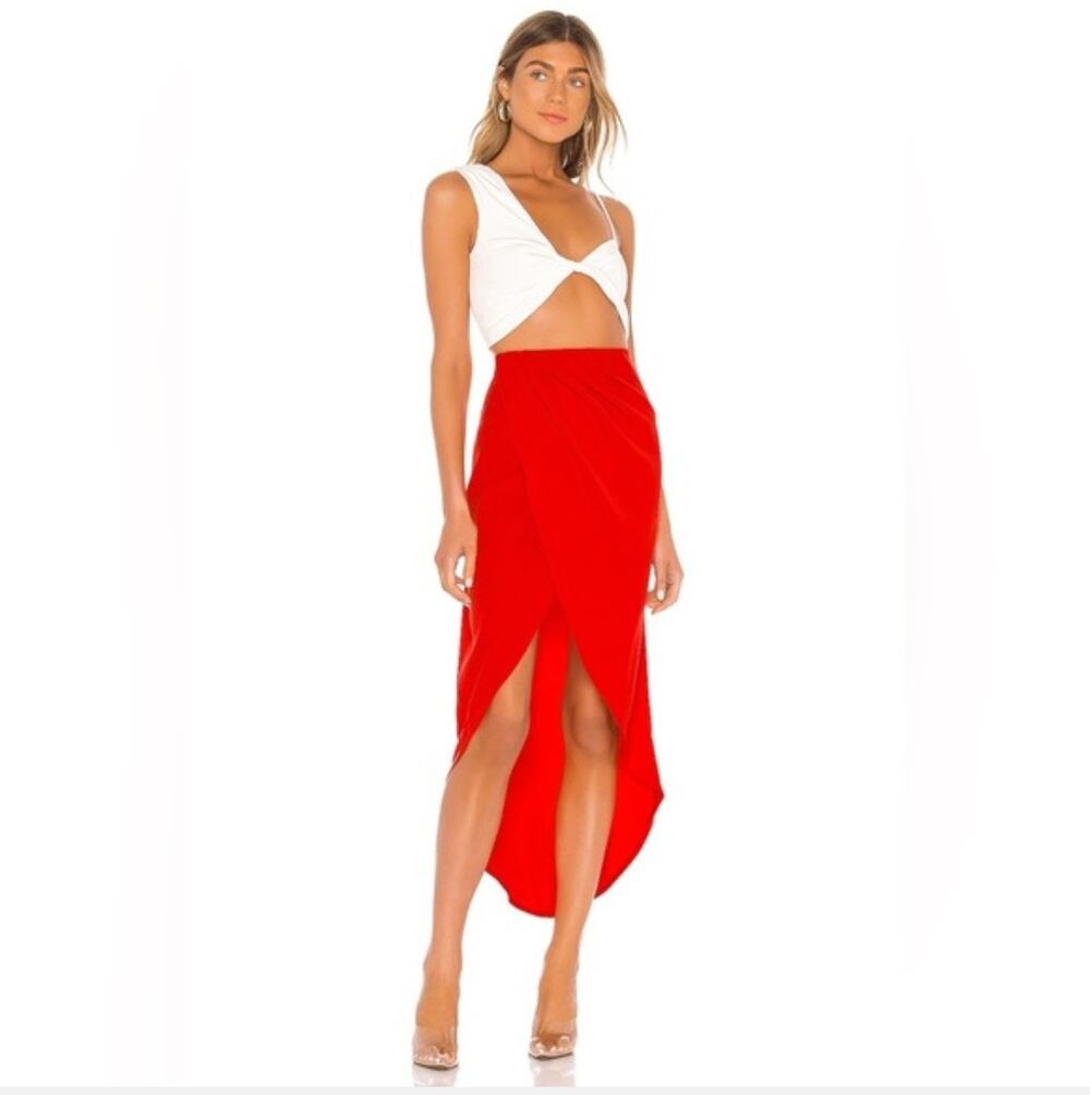 Superdown Arielle Slit Maxi Skirt Bright Red High Low Wrap Size Small Holiday